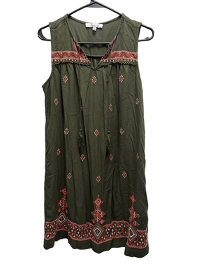 Fourteenth Place Boho Sundress Size Medium Green Embroidered Sleeveless Dress